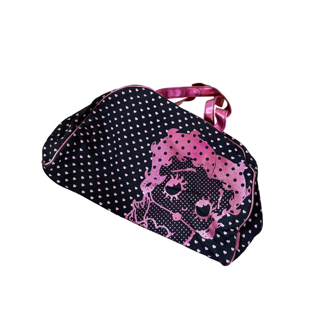 Y2K Betty Boop Vintage 2007 Duffle Bag Black Pink Heart Glitter Travel Gym Tote